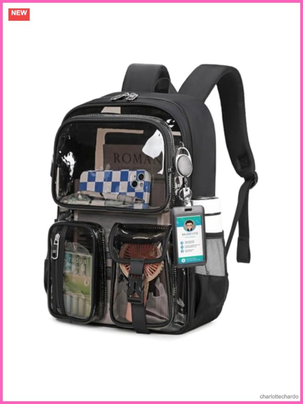 Clear Backpack for School, Heavy Duty Transparent Bookbag with Badge Holder